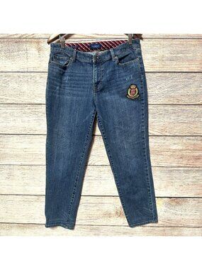 Talbots Girlfriend Jeans Women Size 10 Blue Denim Crest Patch Stretch
